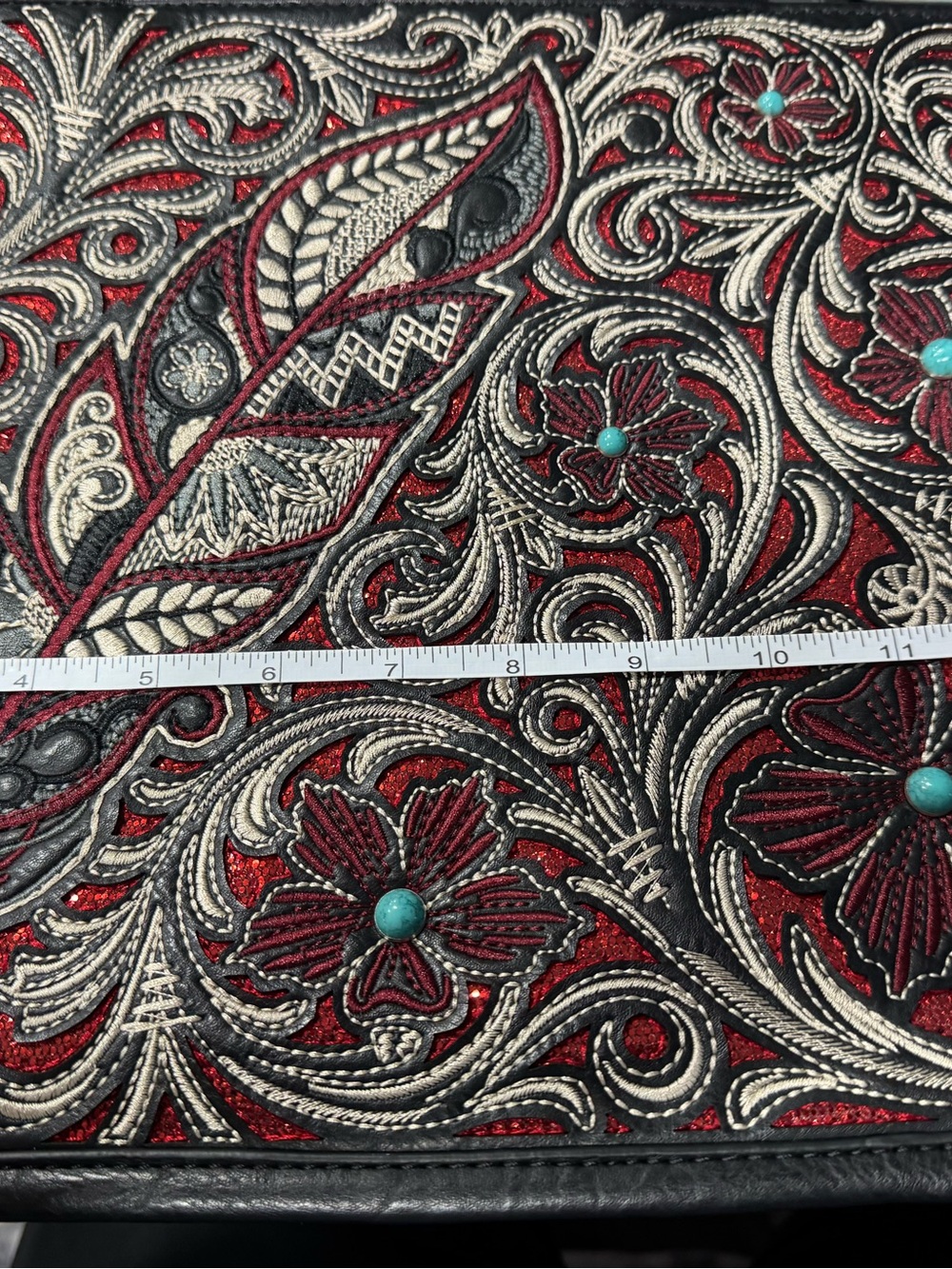 Montana West Black Tote with Red and Turquoise Floral Embroidery—New - Picture 5 of 7